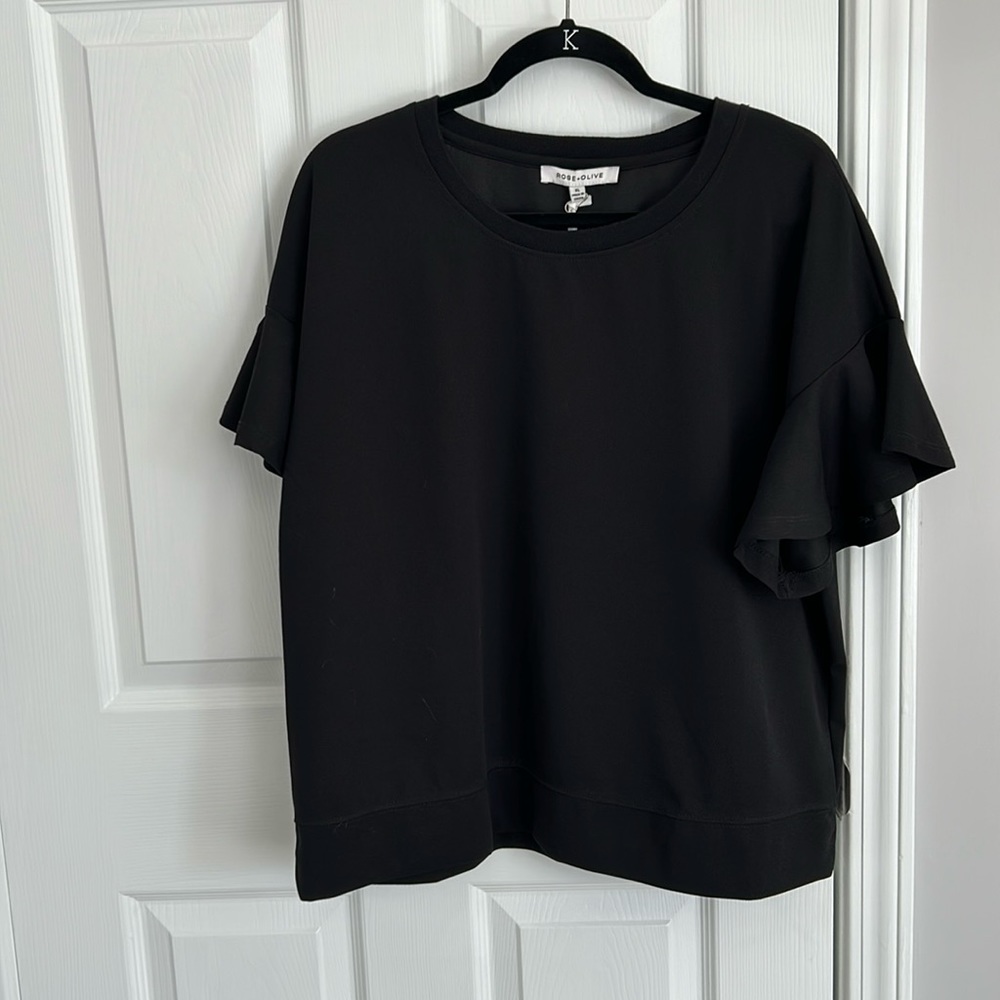NWT black top with flutter sleeve XL.
